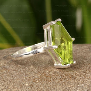Anillo de punta de cuarzo peridota bonito de moda Plata de Ley 925 10x16mm ajuste de punta de forma hexagonal elegante fiesta de boda delicada - Product Image 2