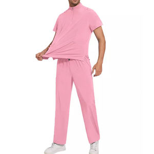 Cómodo uniforme de Enfermería Médica Scrub Set Hombres Mujeres Cremallera Tops Pantalones de pierna recta Hospital Clínica Salón Venta al por mayor Scrubs - Product Image 1