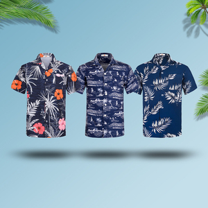 Wholesale custom logo print button <b>up</b> resort cotton casual vocation <b>boy</b> hawaiian beach t shirts for mens plus size - Product Image 6