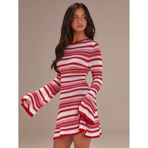 Vestido casual de punto a rayas con cuello barco para mujer - Product Image 2