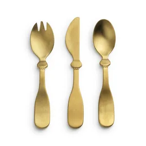 Thép không gỉ Matte Brass vàng đánh bóng thiết lập dao kéo thiết kế sang trọng khách sạn Ware và đám cưới Bảng Top thiết lập dao kéo Flatware