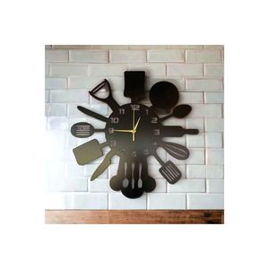 50cm Black Wooden Silent <b>Wall</b> <b>Clock</b> <b>Kitchen</b> Pattern Decorative Gift Idea - Product Image 2