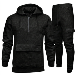 Unisex Solid Color Hooded <b>Lightweight</b> Reversible Breathable Polyester/Cotton Tracksuit Set Full Sleeve Drawstring <b>Joggers</b> Casual - Product Image 2