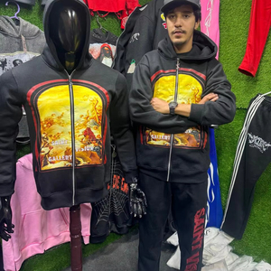 Sweat à capuche en molleton de coton respirant avec pantalon de survêtement, grand logo imprimé DTF, broderie sur le devant, taille plus pour hommes - Product Image 1