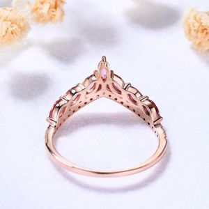 Anillo DE BODA clásico con diamantes naturales curvos de oro sólido de 14kt para mujer, turmalina rosa y anillo de diamantes reales - Product Image 4