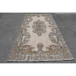 พรม9.4ft ขนสัตว์สีเบจสีน้ำตาล5.4 X งานแฮนด์เมดสไตล์วินเทจพรมปูพื้นข้างเตียงทรงสี่เหลี่ยมผืนผ้า - Product Image 1