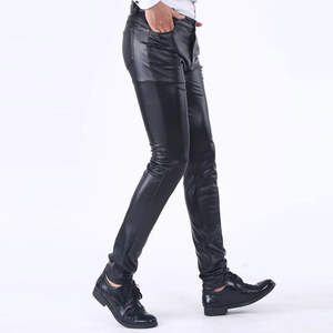 กางเกงหนังแท้คุณภาพสูงสำหรับผู้ชาย สไตล์สตรีท สีดำ ทรงตรง เอวกลาง กันน้ำ เป็นมิตรกับสิ่งแวดล้อม ราคาดีที่สุด - Product Image 2