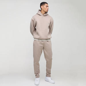Survêtement Boxy de haute qualité de couleur taupe avec logo personnalisé, survêtement deux pièces en coton épais et jogger survêtements pour hommes - Product Image 1
