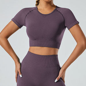 Seamless <b>Ladies</b> Yoga Gym Fitness Gym Sports <b>Short</b> <b>Sleeve</b> Shirts Workout <b>Tops</b> Women's Sportswear Yoga Crop <b>Top</b> - Product Image 4
