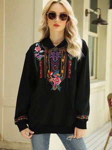 Khalee Yose bordado Floral otoño suéter suelto sudadera Vintage Streetwear Sudadera con capucha para hombres Top de algodón negro en 23XXXL - Product Image 2