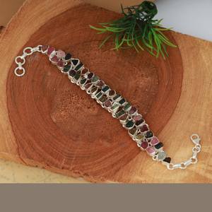 Brazalete de Plata de Ley 925 Chapado en Oro con Turmalina Natural Multicolor, Piedra en Bruto, Joyería de Diseño, Regalo de Piedra de Nacimiento - Product Image 3