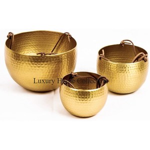 <b>Rose</b> Gold Shiny Plated Garden Ware and Home Decorative Planters and Pots Set of 2 Chain Design Hanger Silver Color Garden Pots - Product Image 3