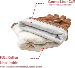 Guantes de soldadura de cuero de vaca, para soldadura de palo, parrilla, manoplas de chimenea con forro suave, ideal para, estufa, quemador de leña, barbacoa - Product Image 4