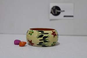 Traditional Women's Fashion <b>Wooden</b> <b>Bangle</b> Cream Color with Floral and Underwater Design - Product Image 3