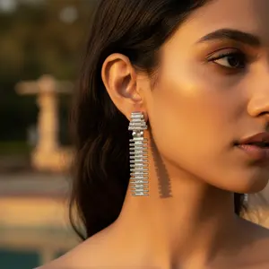 "Modern Silver Geometric Drop <b>Earrings</b> for Women's Fashion" - Product Image 3