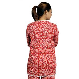 Conjunto de pijama indio hecho a mano de algodón puro con estampado Floral para mujer, ropa de dormir elegante de talla XL con camisa para la temporada de verano - Product Image 6