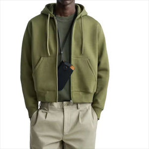 Nouveau style de sweat à capuche zippé court et épais, 100% coton, tissage réversible, couleurs contrastées, col à capuche double couche - Product Image 2