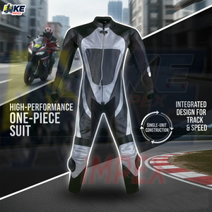 ชุดแข่งมอเตอร์ไซค์หนังสีดำ/ สีเงินสำหรับผู้ชายพร้อมเกราะ CE ทนทานประสิทธิภาพสูง - Product Image 2