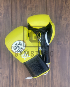 Best Boxing High Quality Customized Genuine Leather Yellow Black Full Finger Boxing Gloves Adjustable <strong>Hook</strong> <strong>Loop</strong> Martial Art - Product Image 3