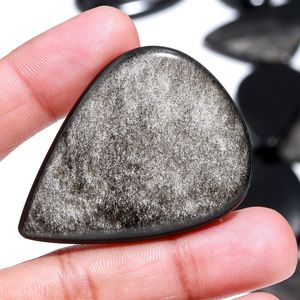 Cabochon en obsidienne naturelle à reflets argentés, pierre noire en vrac avec éclat argenté, pierres précieuses en vrac pour la fabrication de bijoux - Product Image 2