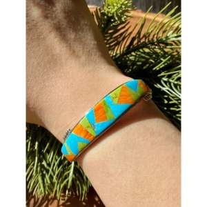Navajo Handmade Multi-Stone & Sterling <b>Silver</b> Inlaid Fashion <b>Cuff</b> <b>Bracelet</b> - Product Image 2