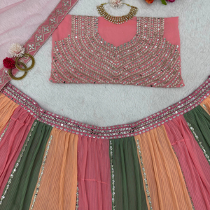 ชุดผ้าจอร์เจียเจ็ตหนังเทียมเย็บตะเข็บหนัก9มม. เย็บติดกันแบบไม่มีตะเข็บเย็บปักและตาข่าย dupatta สั่งซื้อจำนวนมากถึง44ชิ้น - Product Image 1