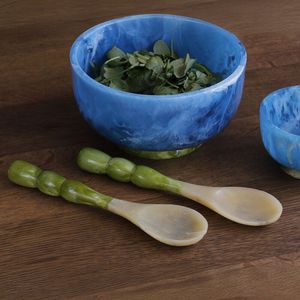 Ensemble de cuillères à salade en bois de qualité supérieure avec finition en acier inoxydable argenté, écologique, idéal pour offrir en cadeau et pour une table élégante à la maison - Product Image 1