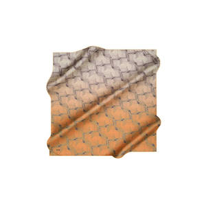 Orange Silk Crepe Satin <b>Square</b> <b>Scarf</b> with Pattern - Product Image 1