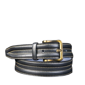 Vente en gros Ceinture en cuir véritable faite à la main pour hommes Bord en plumes en relief Couleur marron foncé Logo personnalisé Ceinture de style - Product Image 4