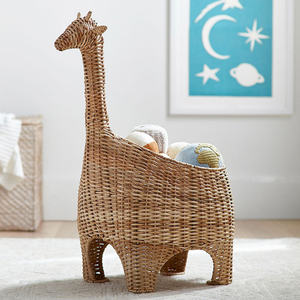 Colourful dino <b>storage</b> <b>hamper</b> basket with lid kids room accessories natural rattan weave baskets - Product Image 4
