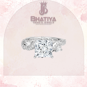 Bague de fiançailles coupe princesse or jaune bande de vigne torsadée pavé floral diamant bague milgrain vintage - Product Image 5