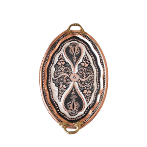 Bandeja de Servicio Turca Moderna Hecha a Mano de Latón con Incrustaciones de Esmalte Azul, Plato Decorativo con Asas para Decoración de Hoteles y Hogares - Product Image 1