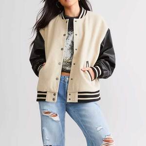Chaqueta universitaria de gran tamaño para mujer, abrigo con letras de béisbol a la moda, logotipo personalizado, estilo universitario, prendas de vestir exteriores informales para ventas al por mayor - Product Image 6