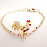 Joyería Personalizada, Pulsera de Plata de Ley 925 con Amuleto de Pollo de la Suerte