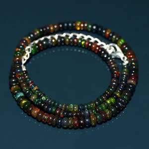 Black Ethiopian <b>Opal</b> Beaded Necklace 3 To 5MM Welo Fire <b>Opal</b> Smooth Rondelle 16 Inch Gemstone Jewelry Necklace - Product Image 1