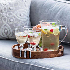 Plateau décoratif rond en bois Raayan International de 14 pouces avec motif de rayures horizontales, personnalisé pour les occasions d'anniversaire - Product Image 3