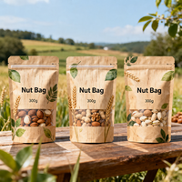 Sachet d'emballage personnalisé en kraft avec logo imprimé pour noix et snacks, avec fermeture éclair et fenêtre