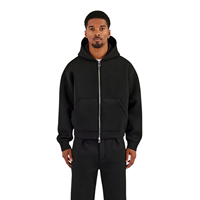 Survêtement d'hiver pour homme Reklo Industries, noir, zippé, lourd, 100% coton, à capuche, décontracté, vêtements de sport, vêtements de gym