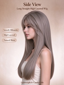 Ash Brown Long Straight <b>Wig</b> High Layered Smooth Fiber Natural Volume Daily Wear Hairpiece - Product Image 2