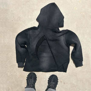 Écusson de broderie personnalisé avec logo délavé à l'acide survêtements épais évasés ourlet brut bord coupé sweats à capuche et pantalons de survêtement ensembles survêtement - Product Image 3