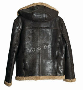 Veste en cuir de mouton décontractée à capuche en peau de mouton pour hommes bombardier volant aviateur B3 capuche en fourrure amovible veste en cuir à capuche à la mode - Product Image 2