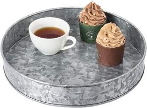 Plateau de service galvanisé de qualité deluxe plateau au design moderne en bois avec poignées plateau galvanisé par le monde indien en métal - Product Image 3