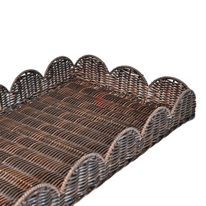 Juego de 2 bandejas de almacenamiento de ratán, rectangulares, diseño bohemio, apilables, color marrón oscuro, para organizar la mesa y el almacenamiento - Product Image 2