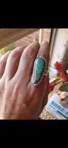 Navajo Half Twist <b>Turquoise</b> <b>Ring</b> <b>Turquoise</b> Nevada Bezel Setting Rhodium for Gift - Product Image 3