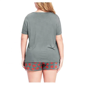 Vêtements de nuit respirants pour femmes du Pakistan 100% haut à col rond rayé en coton Pima et short deux pièces pyjama - Product Image 6