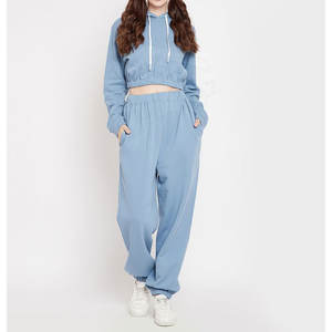 Nuevo estilo, conjuntos de sudaderas con capucha cortas para mujer hechas a medida, ropa de invierno de etiqueta privada, conjuntos de sudaderas con capucha para mujer - Product Image 1