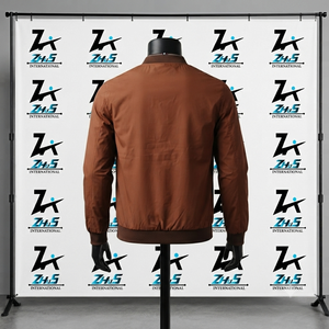ZHUS INTERNATIONAL Brown Bomber <b>Jacket</b> Solid Color Stand Collar Zipper Closure Casual Autumn Wear Regular Fit <b>Canvas</b> <b>Jacket</b> - Product Image 2