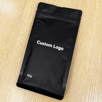 Sacs à fond plat noir mat de haute qualité personnalisés pour l'emballage de café premium avec fermeture éclair et valve de dégazage