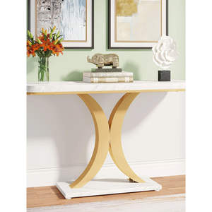 Table console Tribesigns moderne de luxe dorée, 40 pouces, étroite, pour entrée, hall d'entrée, avec verre et bois, pour salon ou hôtel - Product Image 1