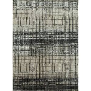 Tapis noué à la main en laine et soie de bambou à motifs abstraits Uvenuti gris et noir - pour usage domestique (1538) - Product Image 1